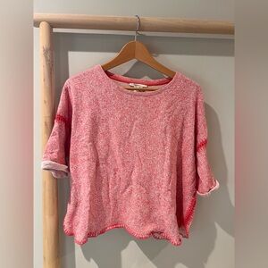 Maje marled knit pink crochet trim short sleeve pullover sweatshirt sz 1 small